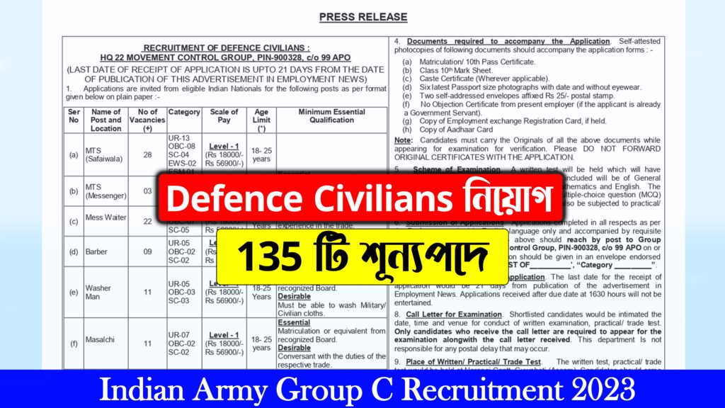 Indian Army HQ 22 Group C Recruitment 2023