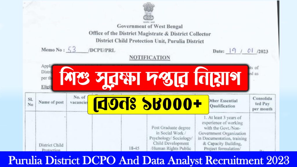 Purulia District DCPO And Data Analyst Recruitment 2023